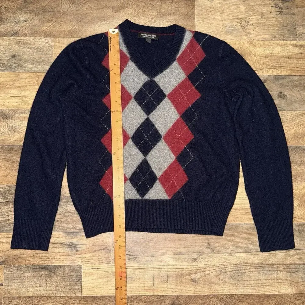 Banana Republic Merino Wool Argyle Sweater‎ Mens Size Medium Preppy Academia
